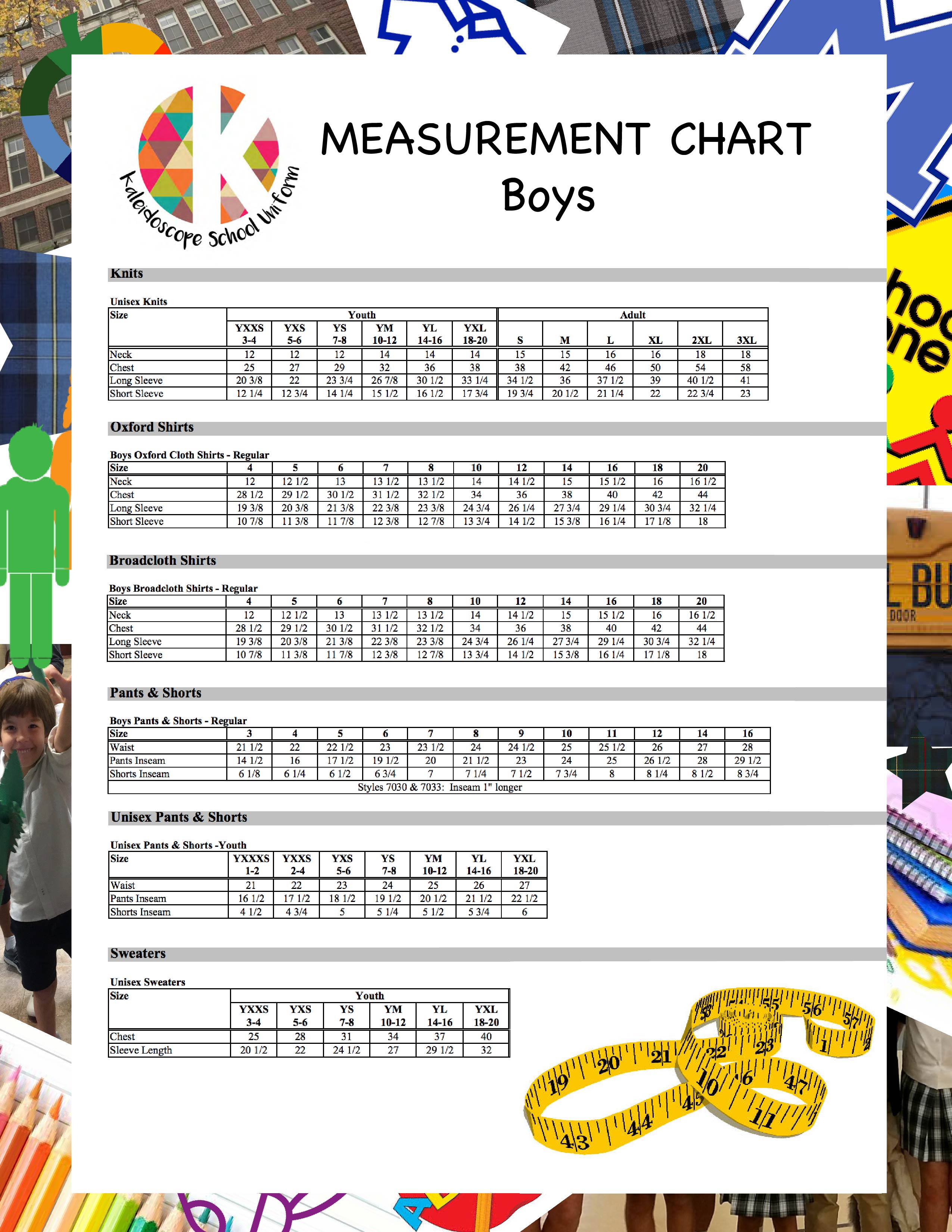 Boys Measurement Chart